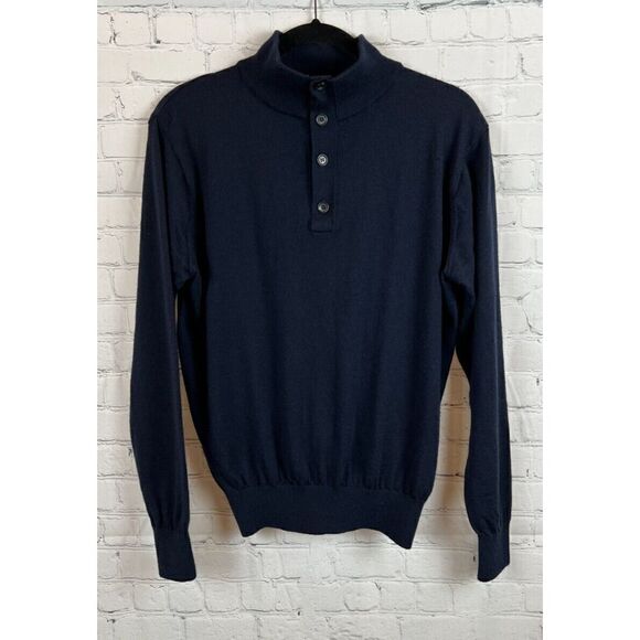 J.HILBURN blue wool cashmere 1/4 button knit mens sweater pullover size M - Picture 1 of 8